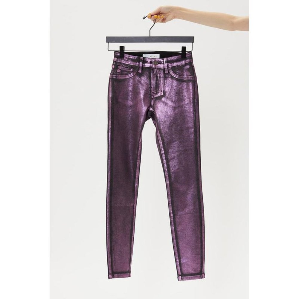 LAST 2! Freya Pink/Purple Metallic Foil Coated Jeans - Picture 3 of 5